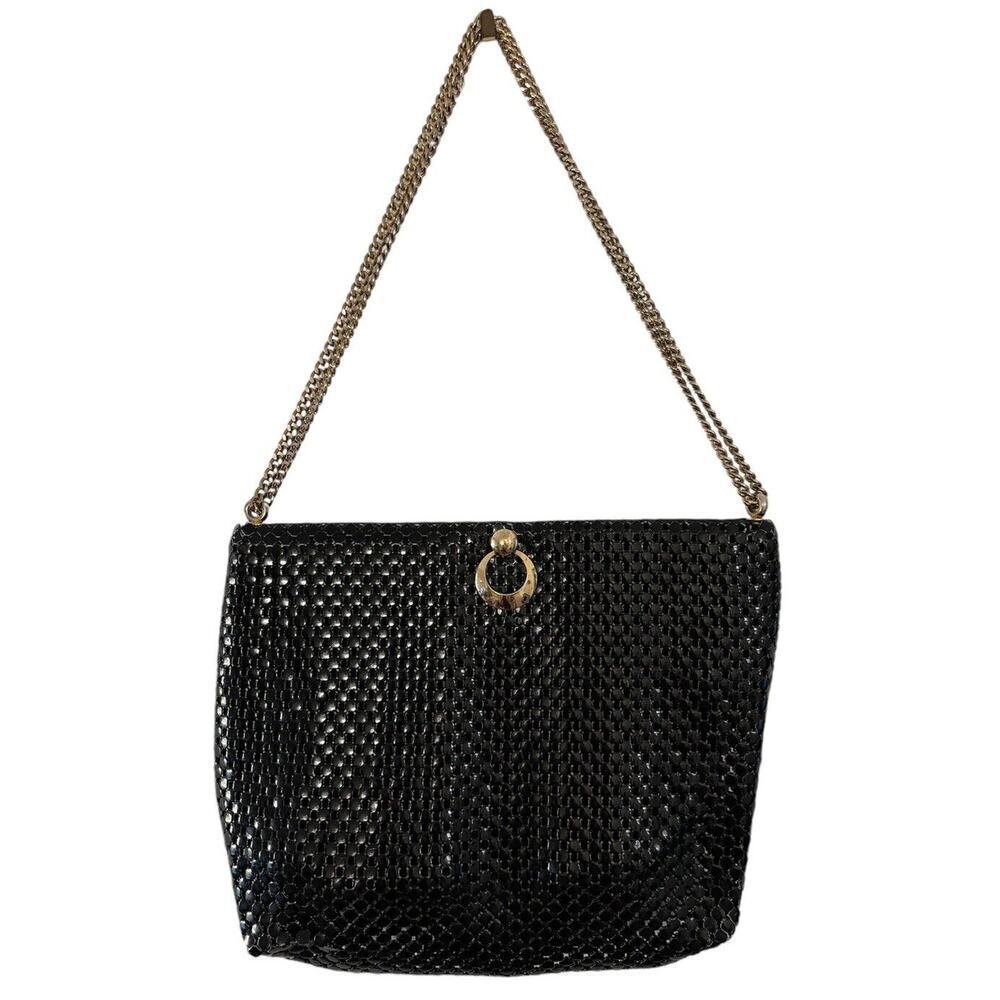 Vintage 1960s Whiting & Davis Black Metal Mesh Evening Crossbody Shoulder Bag